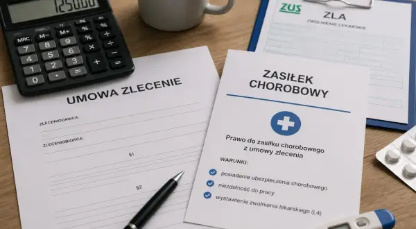 Dokumenty dotyczące zasiłku chorobowego z umowy zlecenia, w tym zwolnienie lekarskie (L4).