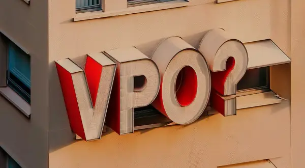 Letras corpóreas "VPO?" en una fachada. ¿Te pueden echar de una vivienda de protección oficial?