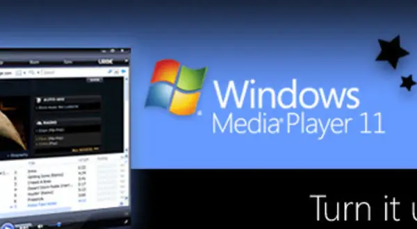Okno Windows Media Player 11 z logo i gwiazdkami.