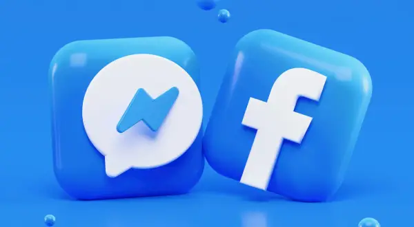Ikony Facebook i Messenger na niebieskim tle.