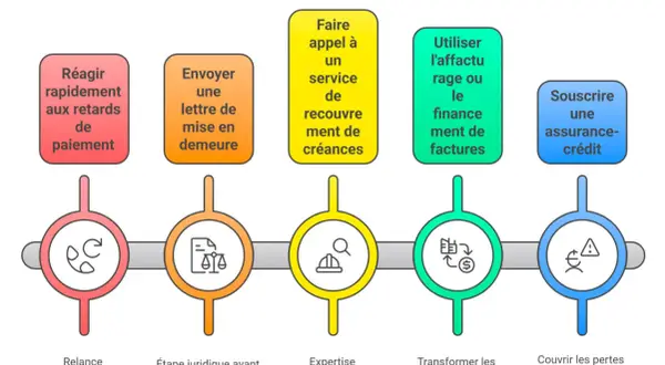 Stratégies pour gérer les défauts de paiement : relance, mise en demeure, recouvrement, affacturage, assurance-crédit. Aide en cas de paiement en plusieurs fois non respecté.