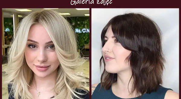 Dwie kobiety prezentują modne fryzury: blond włosy do ramion cieniowane i ciemne, falowane włosy do ramion cieniowane.