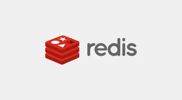 Logo Redis, symbolizujące szybki cache. Czerwone, warstwowe bloki z wyciętymi kształtami obok nazwy.