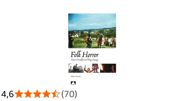 Ein Buchcover mit dem Titel "Folk Horror". Es zeigt eine Szene mit mehreren Männern in historischer Kleidung auf einer grünen Wiese.