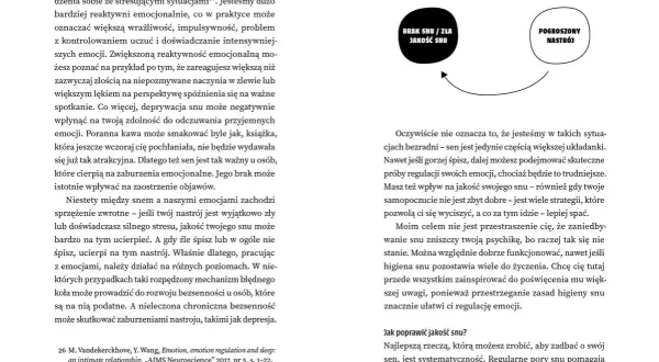 Cykl: brak snu/zła jakość snu prowadzi do pogorszonego nastroju, co z kolei wpływa na jakość snu. DSBM.