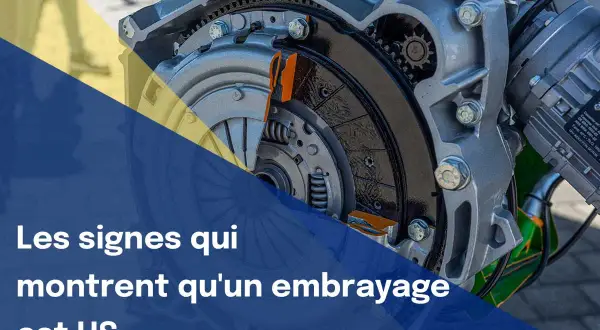 Gros plan sur un embrayage de voiture démonté, illustrant les signes d'un symptôme embrayage HS.