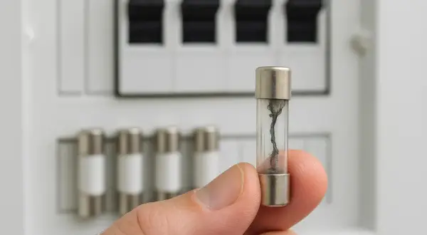 Uszkodzony bezpiecznik w dłoni. Dowiedz się, jak sprawdzić bezpiecznik miernikiem, by uniknąć problemów z instalacją elektryczną.