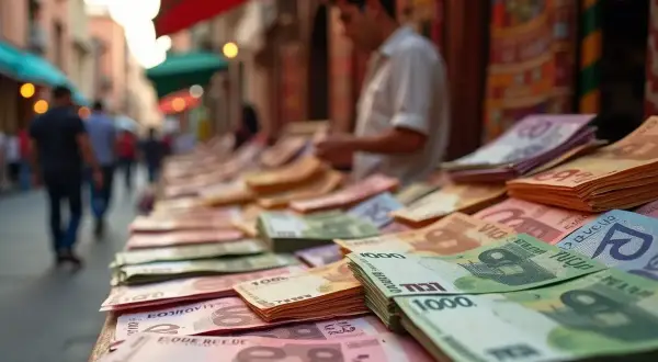 Stoisko z banknotami na targu. Czy to maroko euro czy dolary? Sprzedawca liczy pieniądze.