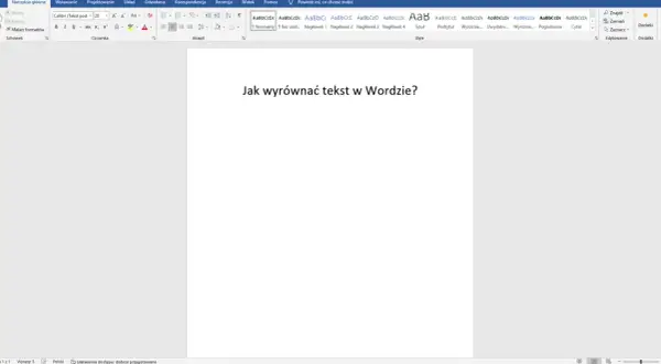Jak wyjustować tekst w Wordzie? Pytanie widoczne na ekranie edytora tekstu.