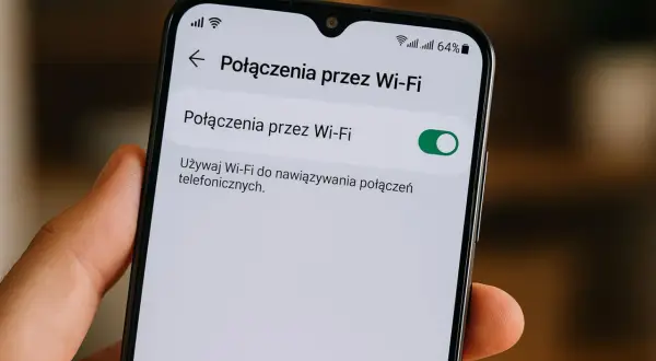 Ustawienia telefonu: włączone Połączenia przez Wi-Fi, czyli wifi calling plus. Używaj Wi-Fi do rozmów.