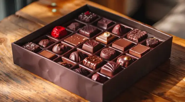 Une boîte remplie de délicieux chocolats variés, parfaits pour faire des chocolats maison.