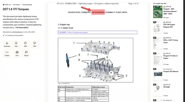 Silnik EP z widocznymi śrubami pokrywy zaworów i kluczem dynamometrycznym.