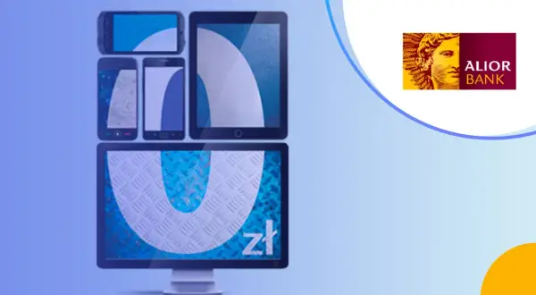 Nowoczesne urządzenia, w tym komputer z symbolem "zł", oraz logo Alior Bank. Wpłatomat BLIK to wygoda płatności.