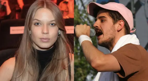 Młoda kobieta o blond włosach i raper w różowej czapce. Czy Taco Hemingway jest w związku?