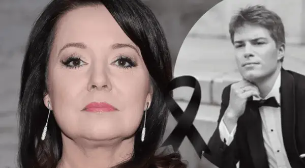 Danuta Holecka z pierwszym mężem. Czarna wstęga symbolizuje żałobę.