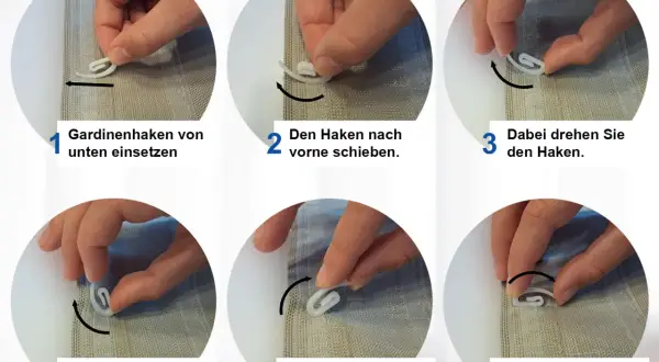 Schritt-für-Schritt-Anleitung: Gardinenhaken richtig anbringen. So setzen Sie die Stechhaken für Ihre Gardinen ein.
