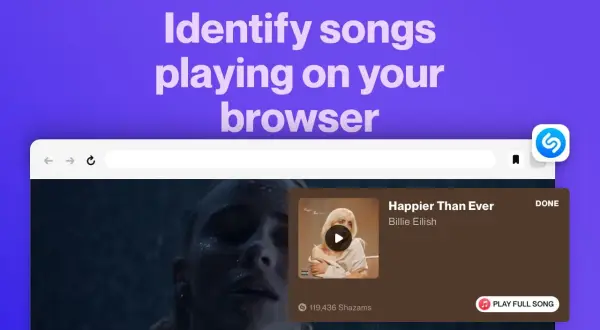 Jak znalezc piosenke z nagrania w przeglądarce? Wyświetla się okienko z tytułem "Happier Than Ever" Billie Eilish.