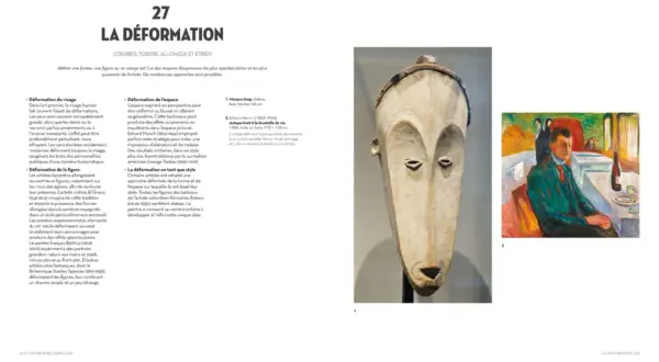 Masque africain et tableau d'un artiste contemporain, illustrant la déformation dans l'art.