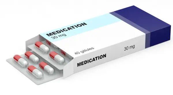 Förpackning med kapslar, 30 mg. Medicin för schizofreni.