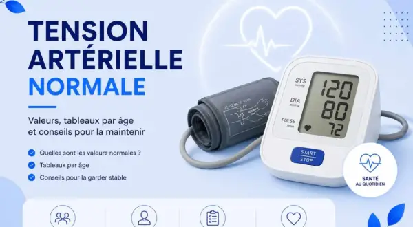 Tableau tension artérielle normale par âge, avec tensiomètre et conseils pour la maintenir.