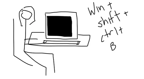 Strichmännchen am Computer. Daneben die Tastenkombination Win + Shift + Ctrl + B zum Neustart des Grafiktreibers.