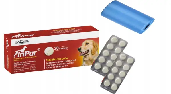 Opakowanie tabletek InPar dla psów, zawierające 20 sztuk. Dobra simparica cena to klucz do zdrowia Twojego pupila. W zestawie woreczki na odchody.