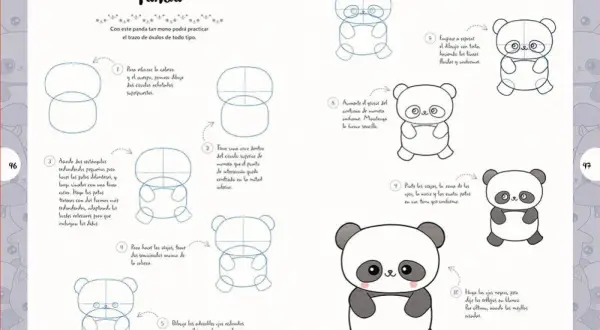 Guía paso a paso para dibujar adorables dibujos cuquis kawaii de pandas.