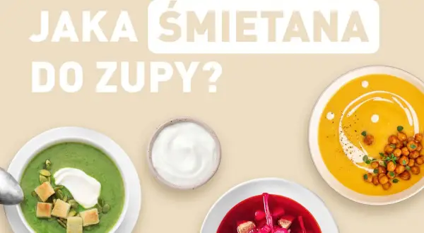 Jaka śmietana do zupy? Zielona, pomarańczowa i czerwona zupa z dodatkiem śmietany i ziół.