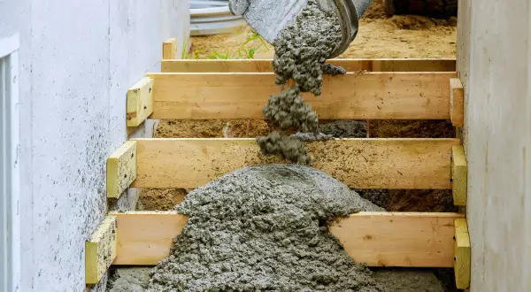 Wylewanie betonu na drewniane szalunki schodów. Dowiedz się, jak zrobić schody samemu, krok po kroku.
