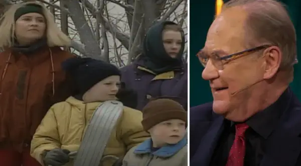 En bild visar barn i vinterkläder, en annan en leende man med glasögon, kanske Andreas Hoffer.