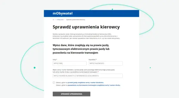 Formularz do sprawdzenie prawa jazdy. Wpisz dane, aby zweryfikować swoje uprawnienia kierowcy.
