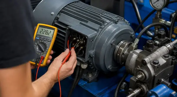 Sprawdzanie silnika elektrycznego 230V multimetrem. Pomiar napięcia na zaciskach silnika.