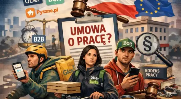 Kurierzy Uber Eats, Bolt i Pyszne.pl stoją przed dylematem: umowa o pracę czy umowa B2B? Prawo i kodeks pracy w tle.