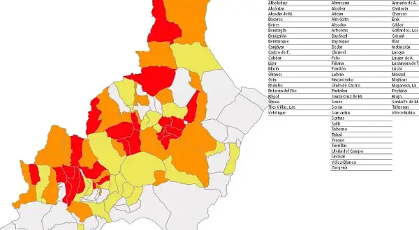 Mapa de prioridades de las zonas de Almería, con municipios coloreados según su nivel de prioridad.
