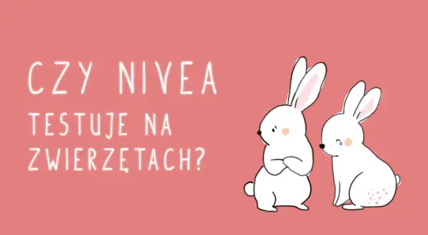 Dwa urocze króliki z pytaniem: czy Nivea testuje na zwierzętach? Jeden wygląda na zmartwionego.