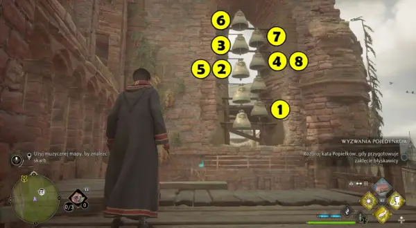 Rozwiązanie dzwoniące w Hogwarts Legacy: sekwencja dzwonków 1-2-3-4-5-6-7-8.