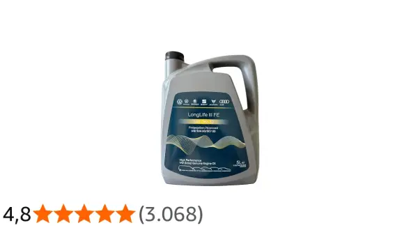 Graue Ölkanister mit VW-Konzernlogos und der Aufschrift "LongLife III FE SAE 0W-30".