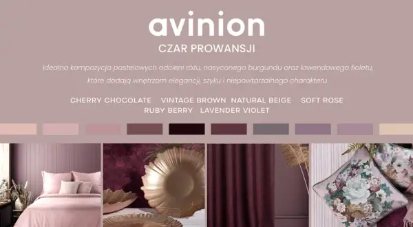 Sypialnia w stylu prowansalskim z pastelowymi kolorami ścian, różem, burgundem i lawendą.