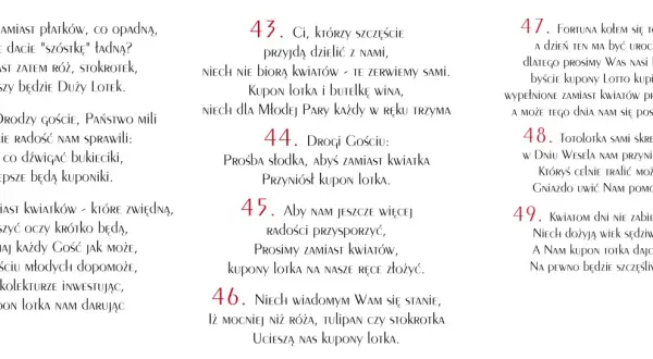 Zaproszenie na poprawiny tekst: zamiast kwiatów, prosimy o kupon lotka. Niech przyniesie szczęście nam i Wam!