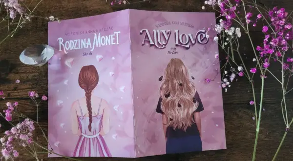 Dwie okładki książek Weroniczki Anny Marczak: "Rodzina Monet" i "Ally Love". Idealne dla fanów historii podobnych do rodziny Monet.