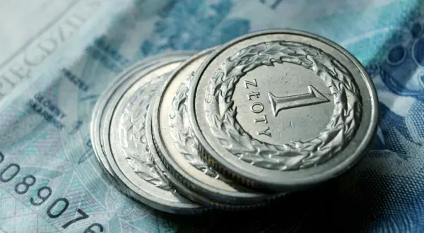 Monety 1 zł na tle banknotu. Zastanawiasz się, ile zarabia opiekunka w żłobku państwowym?