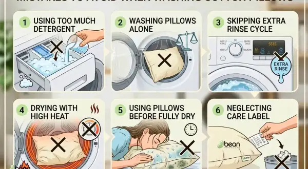 Learn how to wash pillows correctly by avoiding these mistakes: too much detergent, washing alone, skipping rinse, high heat drying, using before dry, and ignoring care labels.