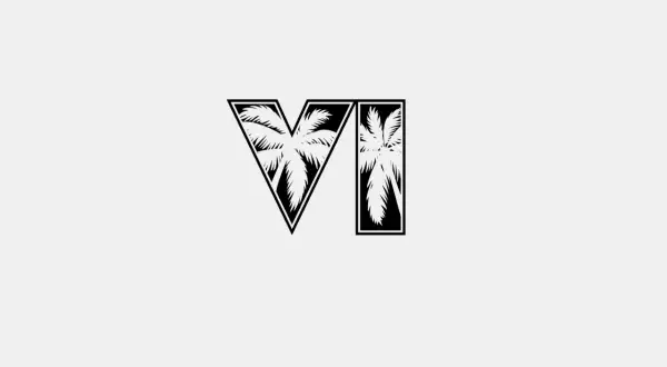 Logo GTA 6 z palmami w środku.