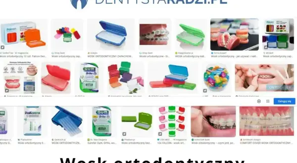 Wosk ortodontyczny w różnych opakowaniach, niektóre z nich są otwarte, ukazując biały wosk. Jeden z nich wygląda jakby drut wypadł z ostatniego zamka.