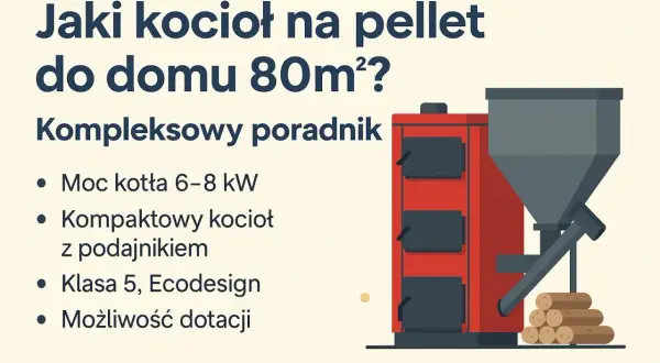 Jaki piec na pellet do domu 80m²? Poradnik: moc 6-8 kW, kompaktowy z podajnikiem, klasa 5, Ecodesign, dotacje.