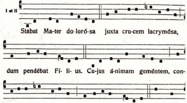Stabat Mater Dolorosa, nuty z tekstem pieśni o Matce Bolesnej.