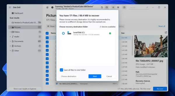 Program Disk Drill pomaga w odzyskiwaniu danych, oferując wybór lokalizacji docelowej dla plików. Proces formatowanie dysku jest kluczowy.