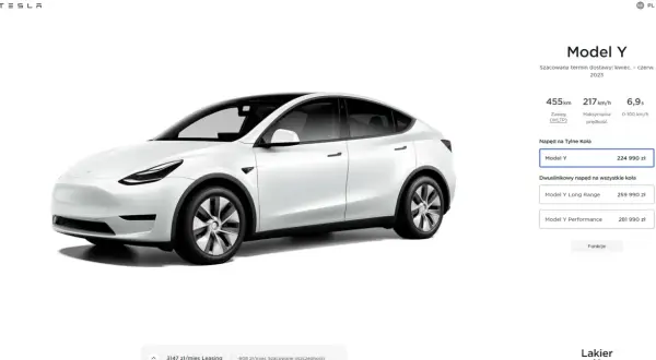 Biała Tesla Model Y. Sprawdź, ile kosztuje Tesla Model Y w różnych wersjach: od 224 990 zł.