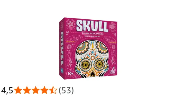 Pudełko gry karcianej "Skull" w kolorze fuksji z ozdobną czaszką. Idealna na wieczory z przyjaciółmi, gdzie liczy się blef i strategia.