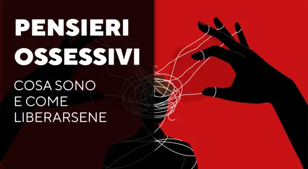 Mani nere controllano fili bianchi che avvolgono la testa di una figura, simboleggiando pensieri ossessivi dopo un trauma.
